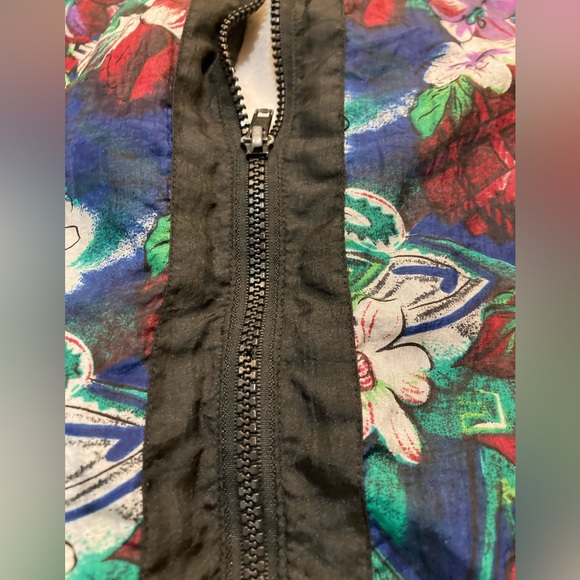 C01 2B Active 80s 90s Floral Windbreaker Bomber Jacket VTG Black Colorful Sz 1X - Picture 12 of 16